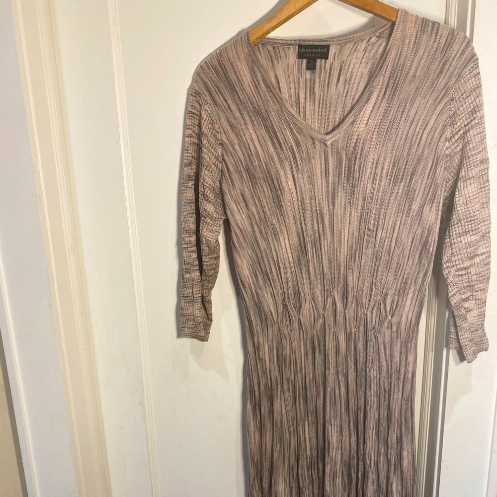 Plus size beige and gray partially crinkle dress